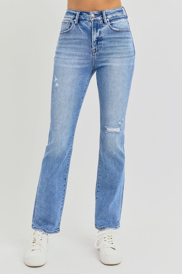 RISEN Full Size Distressed High-Rise Ankle Straight Jeans | Hanalas