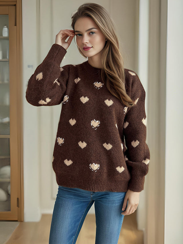 Heart Round Neck Long Sleeve Sweater Trendsi Hanalas