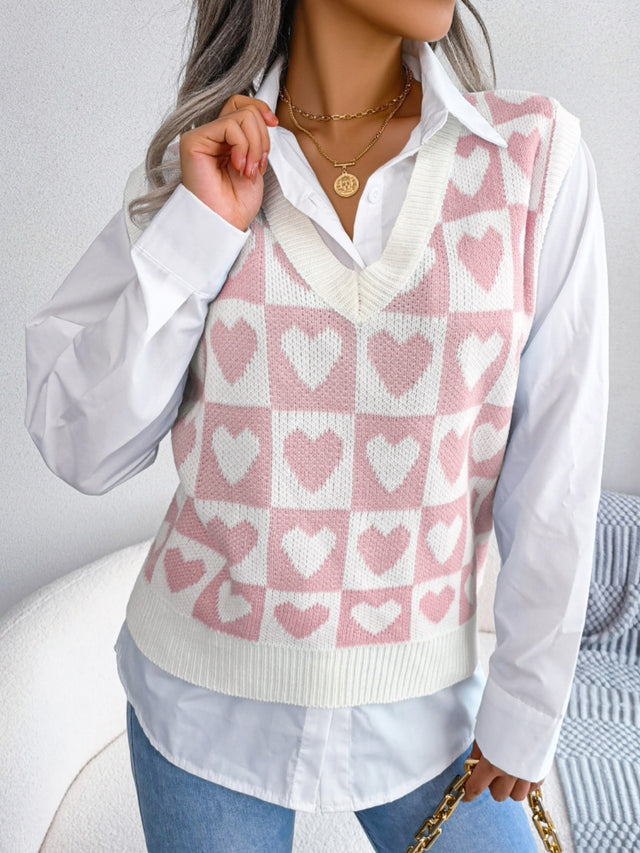 Heart V-Neck Sweater Vest | Hanalas