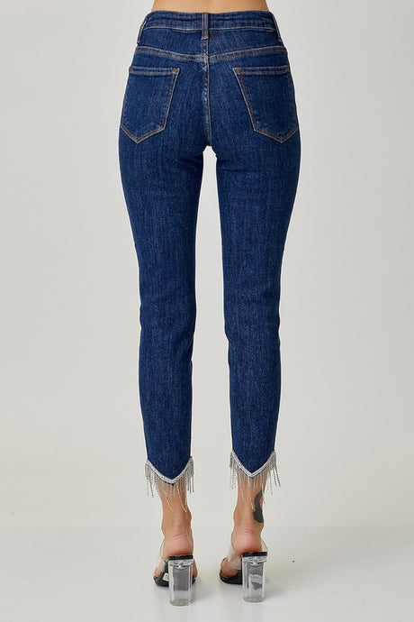 RISEN Full Size Embellished Mid Rise Crop Skinny Jeans | Hanalas