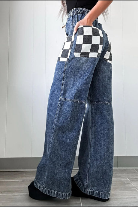 Checkered Wide Leg Jeans | Hanalas