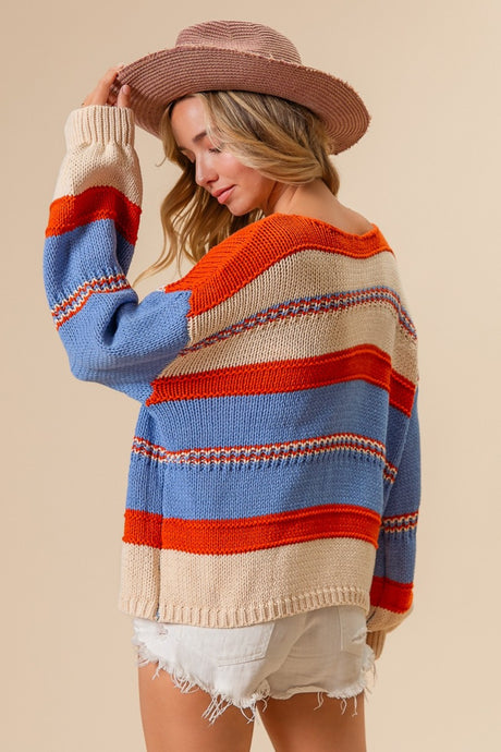 BiBi Multi Color Stripe Scoop Neck Sweater | Hanalas