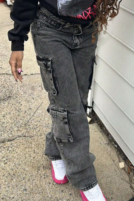 Washed Jeans with Cargo Pockets | Hanalas