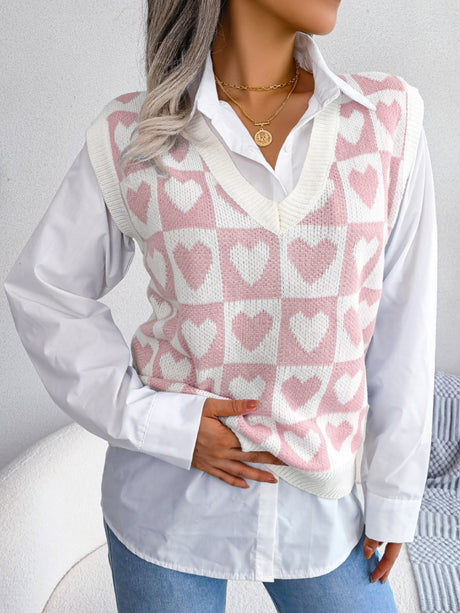 Heart V-Neck Sweater Vest | Hanalas