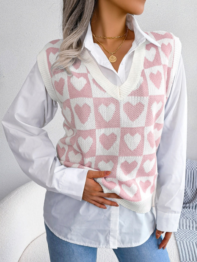 Heart V-Neck Sweater Vest | Hanalas