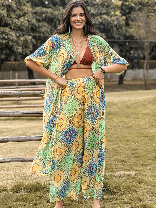 Printed Half Sleeve Top and Wide Leg Pants Set | Hanalas