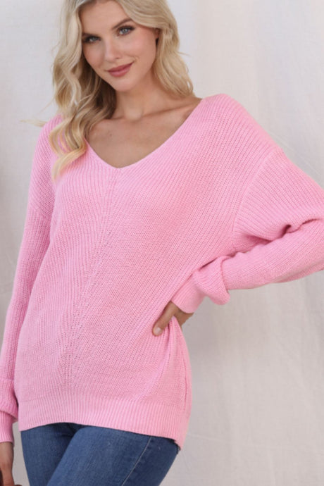 V-Neck Drop Shoulder Sweater | Hanalas