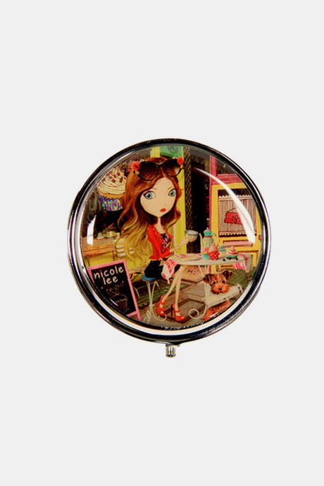 Nicole Lee USA Print Metallic Circular Small Pill Case | Hanalas