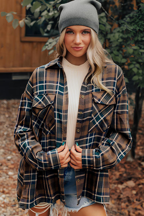 Plaid Collared Neck Button Up Jacket | Hanalas