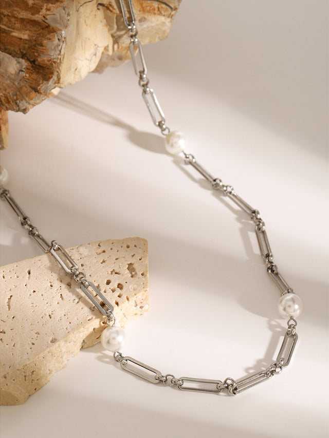 Stainless Steel Pearl Chain Necklace Trendsi Hanalas