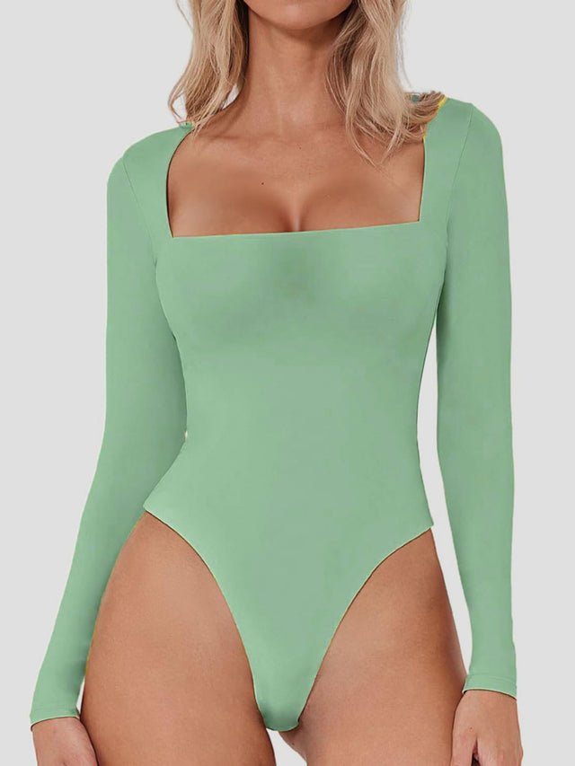 Square Neck Long Sleeve Bodysuit | Hanalas