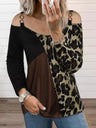 Full Size Leopard Cold Shoulder Long Sleeve T-Shirt | Hanalas