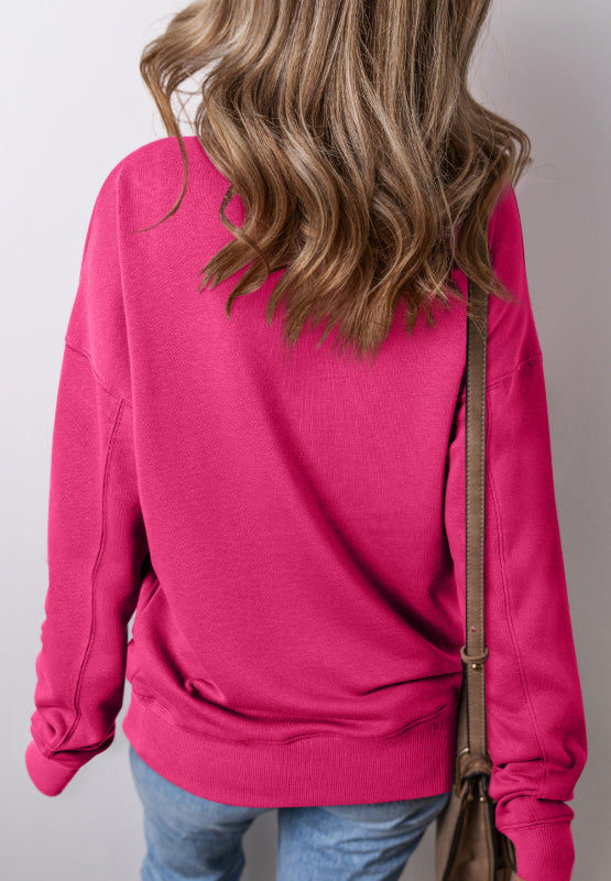 Solid Color Round Neck Long Sleeve Sweatshirt | Hanalas