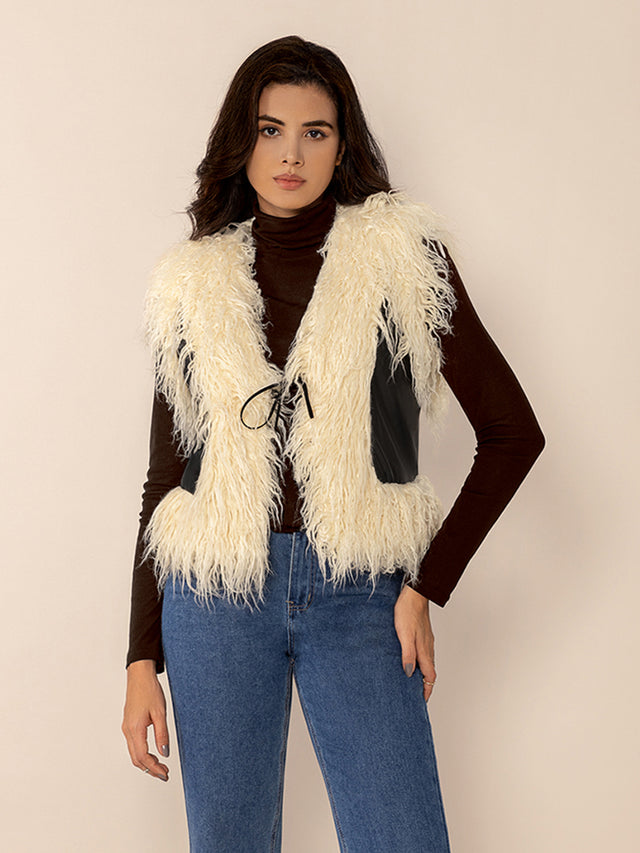 Tied Fringe Contrast Vest Trendsi Hanalas