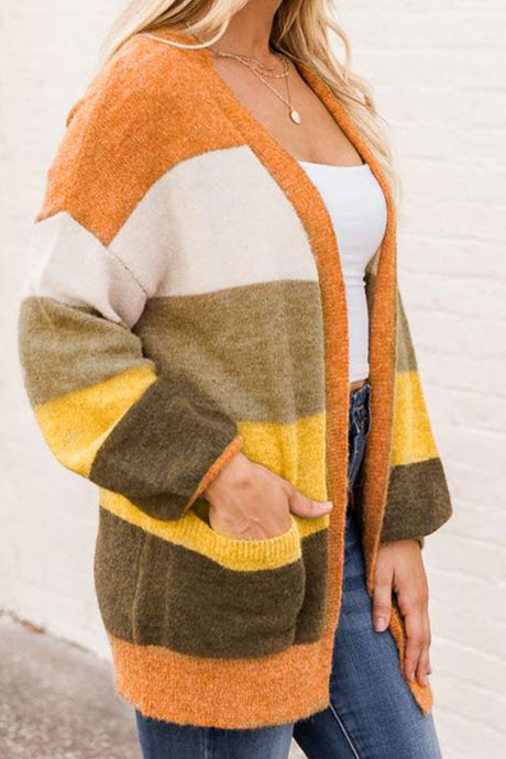 Open Front Color Block Cardigan | Hanalas