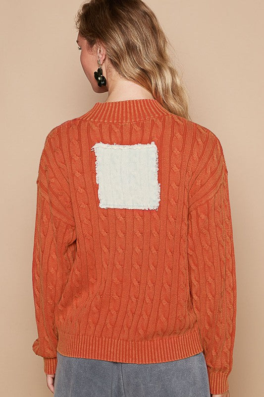 POL Cable-Knit Peace Patch Dropped Shoulder Sweater | Hanalas