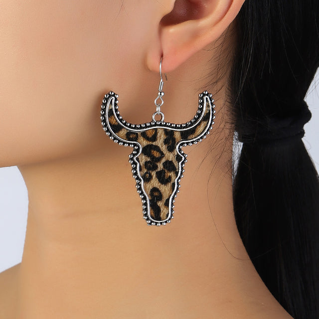 Alloy Animal Print Cow Head Earrings | Hanalas