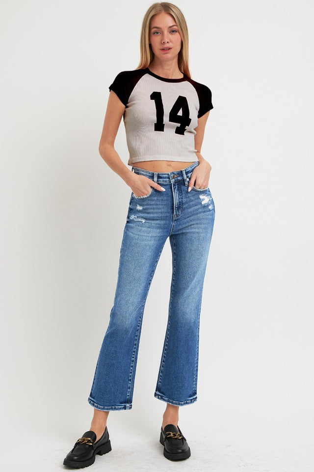 RISEN Full Size Tummy Control High Rise Crop Bootcut Jeans | Hanalas