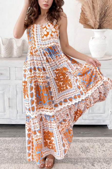 Printed Smocked Back Ricrac Trim Cami Dress | Hanalas