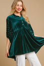 Umgee Pearl Detail Half Sleeve Velvet Babydoll Blouse | Hanalas