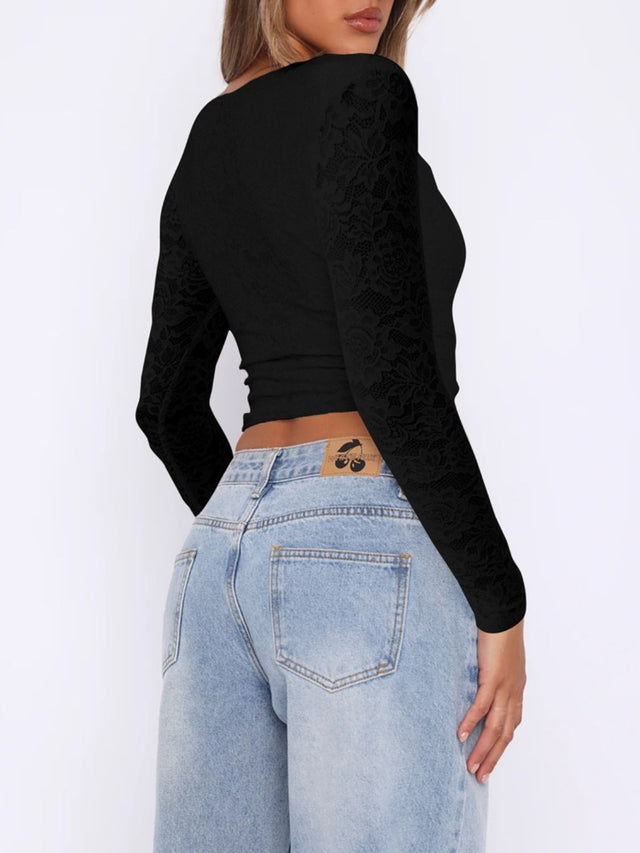 Devine V-Neck Long Sleeve Lace Top | Hanalas