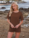 Round Neck Short Sleeve Top and Shorts Sweater Set | Hanalas