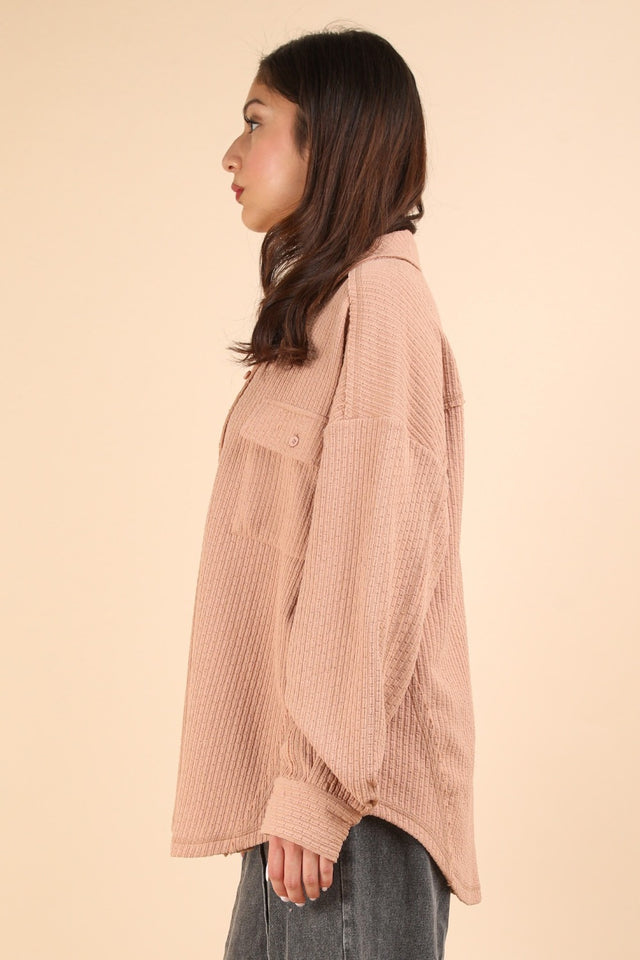 VERY J Button Down Textured Knit Shacket | Hanalas