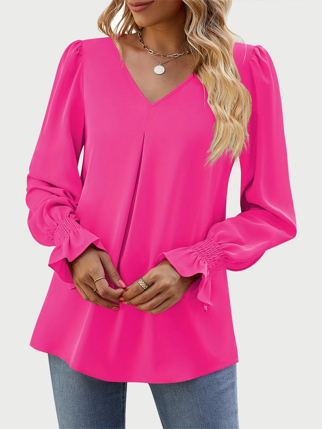 V-Neck Flounce Sleeve Top | Hanalas