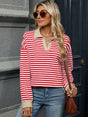 Striped Johnny Collar Long Sleeve Sweatshirt | Hanalas