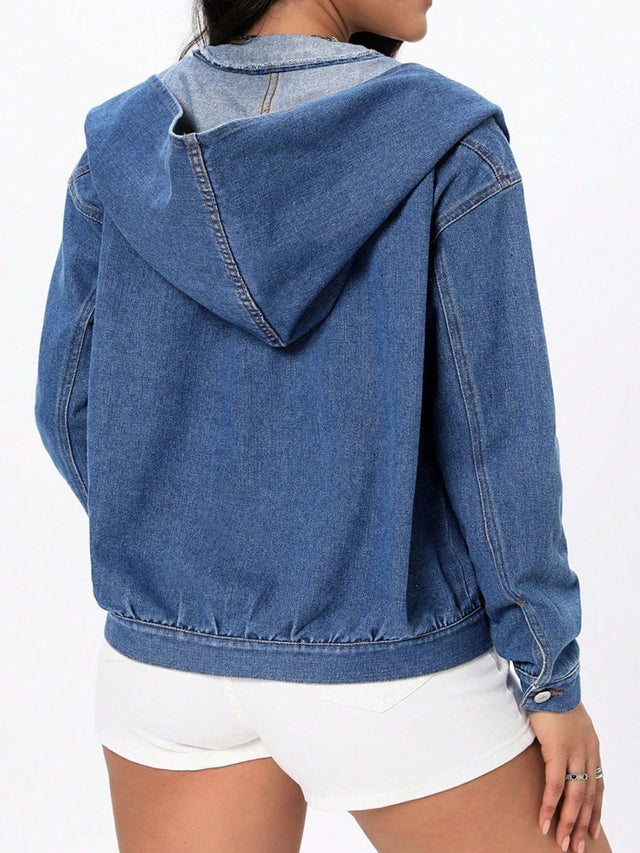 Button Up Hooded Denim Top Trendsi Hanalas