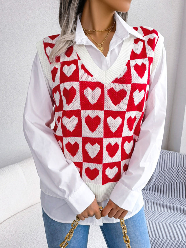 Heart V-Neck Sweater Vest | Hanalas