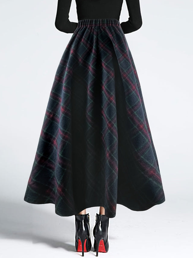 Plaid Elastic Waist Midi Skirt | Hanalas