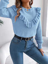 Ruffled Round Neck Long Sleeve Sweater