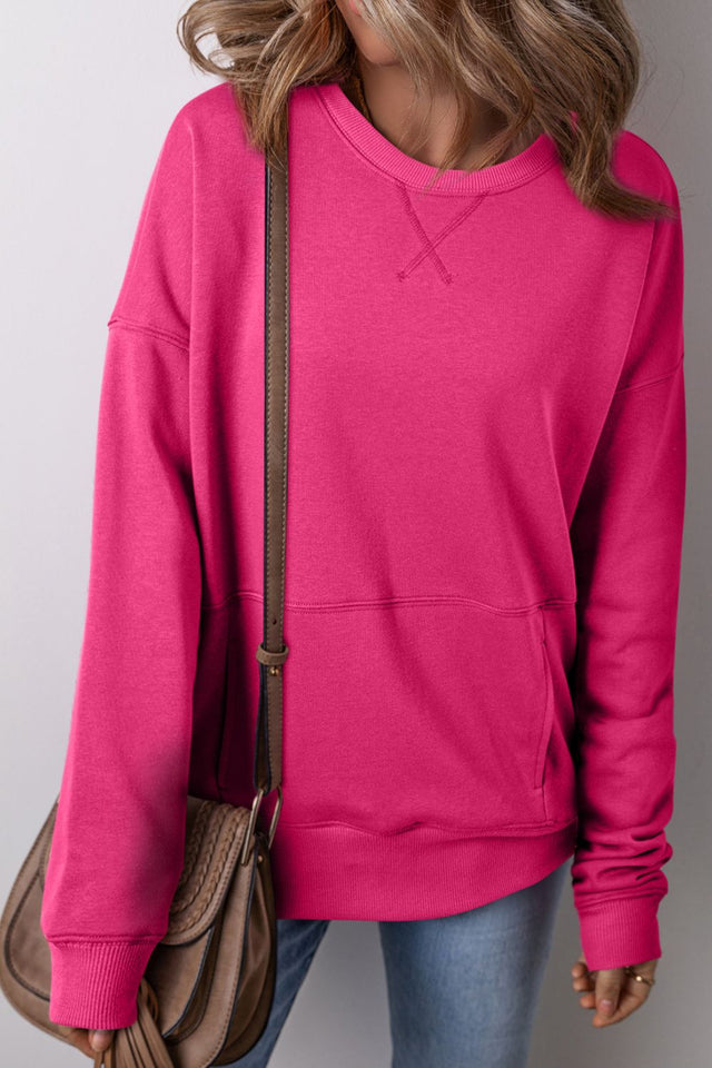 Solid Color Round Neck Long Sleeve Sweatshirt | Hanalas