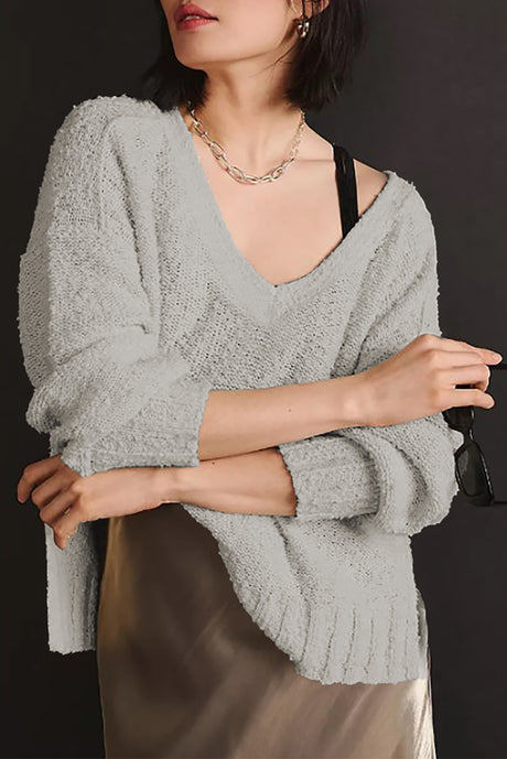 V-Neck Dropped Shoulder Sweater | Hanalas