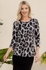 Celeste Full Size Leopard Round Neck Three-Quarter Sleeve T-Shirt | Hanalas