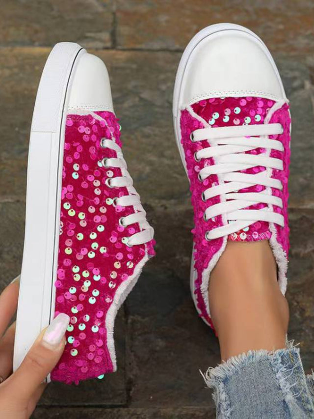 Sequin Round Toe Flat Sneakers | Hanalas