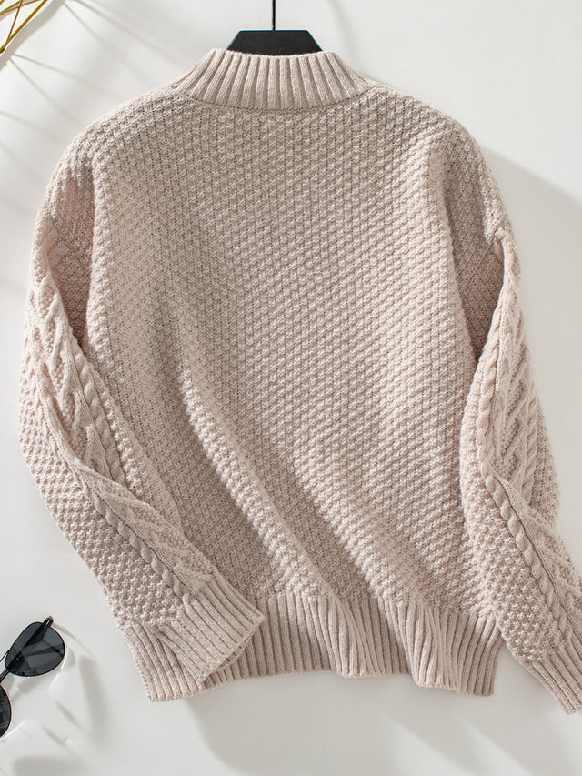 Cable-Knit Mock Neck Long Sleeve Sweater | Hanalas