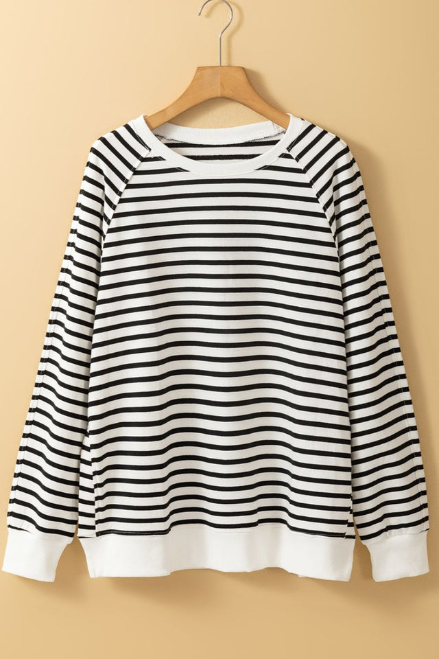 Side Slit Stripe Raglan Sleeve Sweatshirt | Hanalas