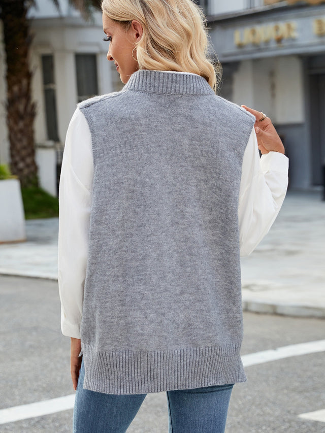 Cable Knit V-Neck Sweater Vest Trendsi Hanalas