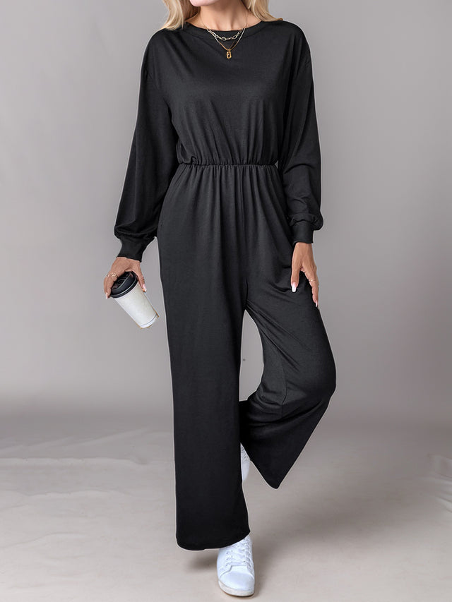 Tied Round Neck Wide Leg Jumpsuit Trendsi Hanalas