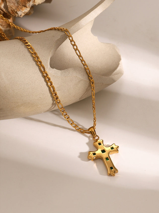 Stainless Steel Zircon Cross Pendant Necklace Trendsi Hanalas