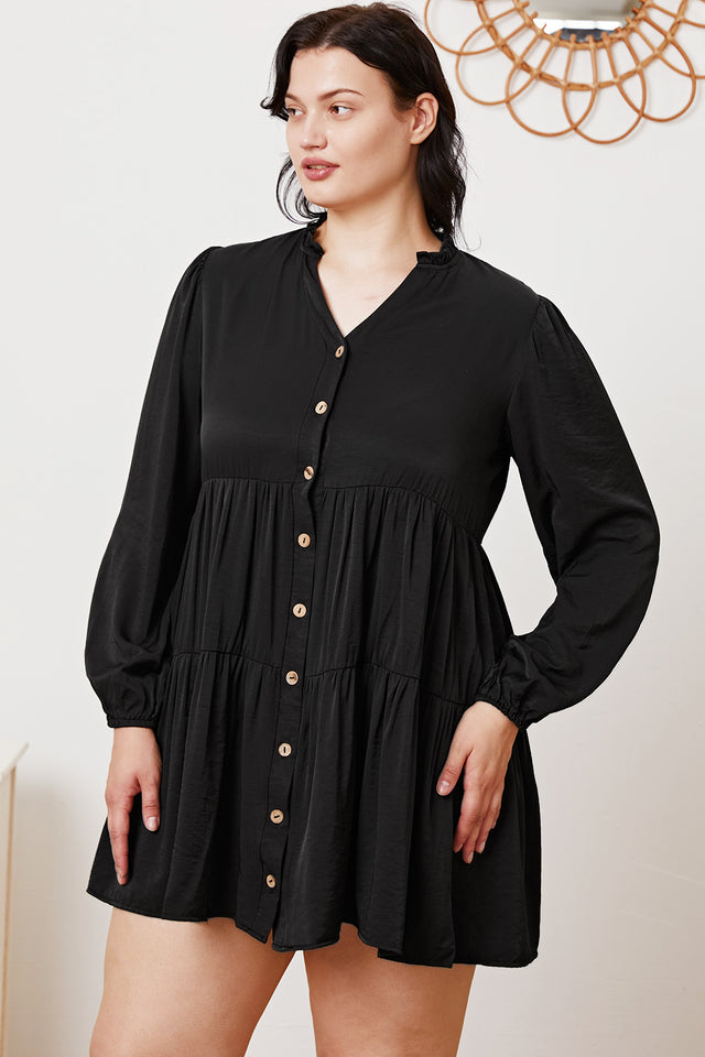 Ruffled Button Up Long Sleeve Tiered Shirt