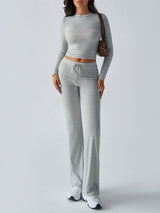 Devine Round Neck Long Sleeve Top and Drawstring Pants Set