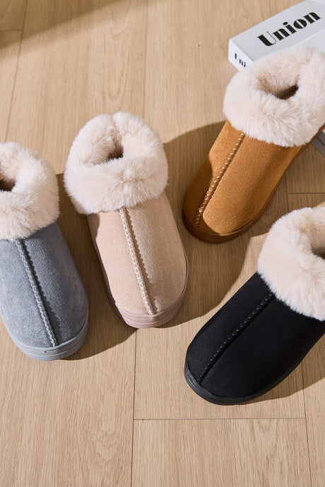 Faux Fur Round Toe Platform Slippers | Hanalas