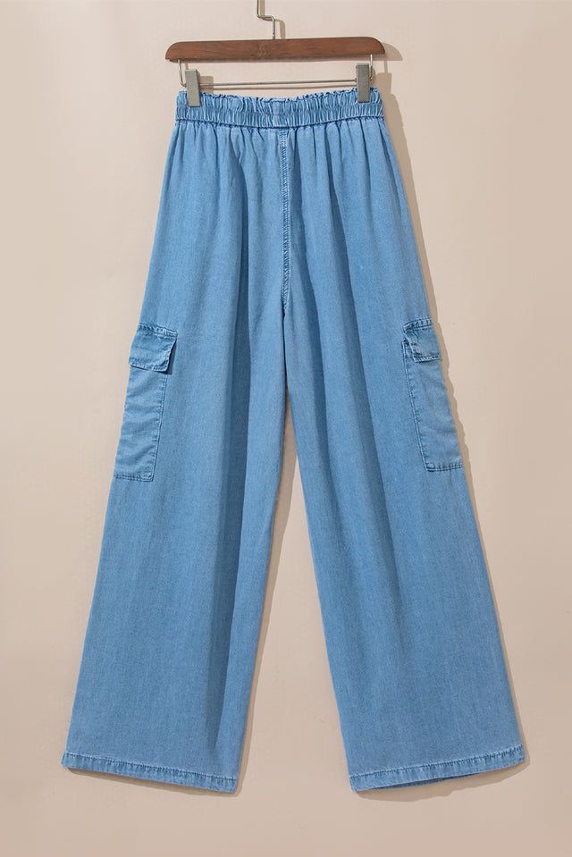 Drawstring Cargo Pocket Wide Leg Jeans | Hanalas