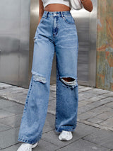 Distressed Wide Leg Jeans with Pockets