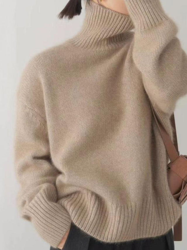 Turtleneck Dropped Shoulder Long Sleeve Sweater | Hanalas