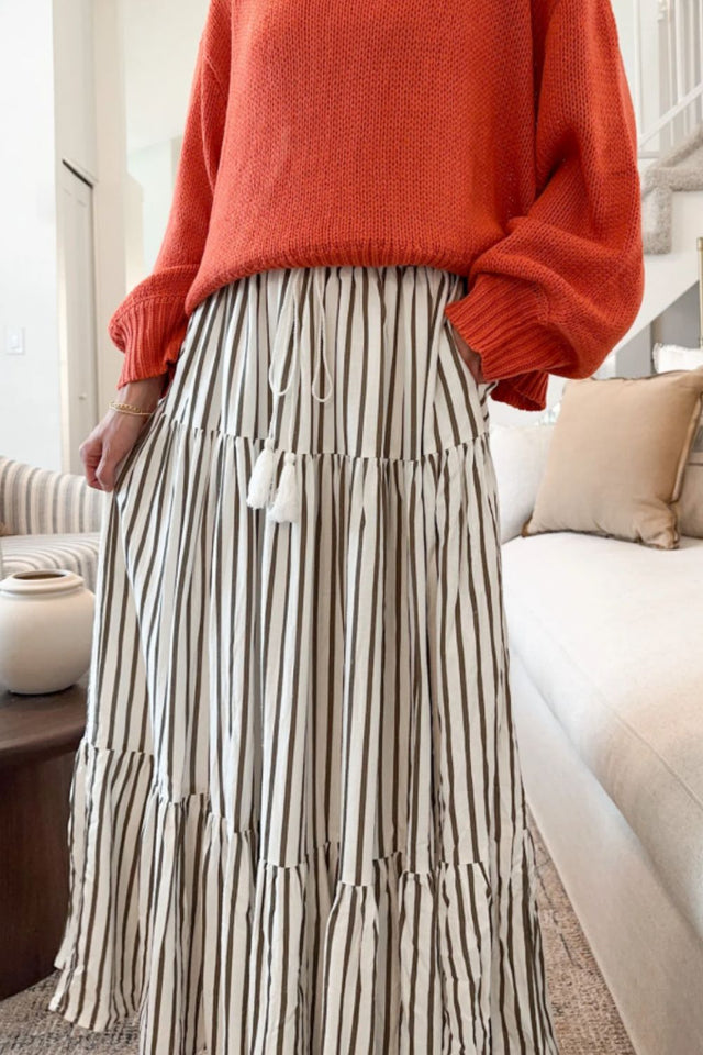 Tied Striped Maxi Skirt Trendsi Hanalas