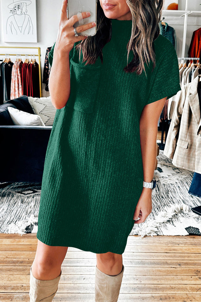 Mock Neck Short Sleeve Sweater Dress | Hanalas